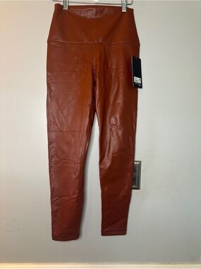 90 Degree By Reflex Faux Leather Leggings in Rust Brown
